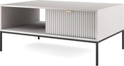 Stolik Kawowy Elegancki DomoHome NOVA – Z akcentem złotym, nowoczesna szuflada MDF, czarne metalowe nogi, minimalistyczny design, Szary, 104x104x46cm