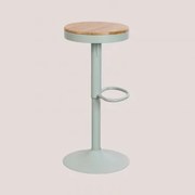 Zestaw 4 Regulowanych Wysokich Stołków Ze Stali I Drewna Wiązowego Bardder Mus Celadonowy - Sklum