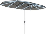 Outsunny Podwójny Parasol z Oświetleniem Solarnym, Aluminium, Poliester, Ochrona UPF50+, Odporność na UV, Parasol Tarasowy, Ciemnoszary