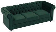 Kanapa 3 osobowa z zielonego weluru - CHESTERFIELD