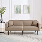 Sofa 2-osobowa, brązowy len, sofa do salonu z regulowanym oparciem, drewniane nogi