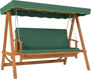 Outsunny Huśtawka ogrodowa z daszkiem, drewniana, z funkcją leżanki, dla 3 osób, Ciemnozielona