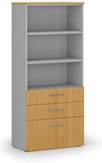 Szafa biurowa z kombinowanymi szufladami PRIMO GRAY, 800 x 420 x 1781 mm, szary/buk