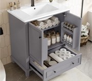 Meble łazienkowe na nogach - z ceramiczną umywalką - 2 drzwi i 1 szuflada - Szary (bateria nie jest dołączona)