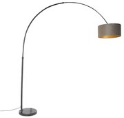 Luk Lampa łukowa czarny klosz welurowy taupe ze złotem 50 cm - XXL Nowoczesny Oswietlenie wewnetrzne
