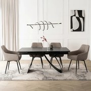 Zestaw Stół Rozkładany DEVON 160-220 cm Czarny Marmur/Czarny i 4 Krzesła LARISA Cappuccino