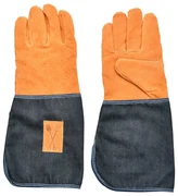 Niebiesko-pomarańczowe rękawice ogrodowe z ochroną nadgarstka Esschert Design Denim
