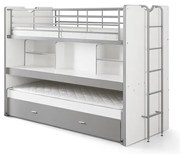 Biało-szare dziecięce łóżko piętrowe z wysuwanym łóżkiem, schowkiem i stelażem 90x200 cm Bonny – Vipack