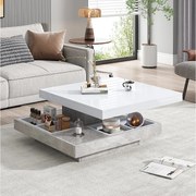 Stolik kawowy kwadratowy z 4 przegrodami i obrotowym blatem - 70 x 70 x 36 cm - Płyta wiórowa - Biały