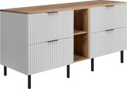 Szafka pod umywalkę, biały/dąb Craft + czarny uchwyt, 140 (2 x 60 + 20) x 77 x 46 cm + blat, czarne nogi