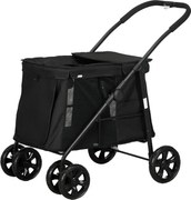 Outsunny Wózek dla Psa z Poduszką 3 Kieszenie Składany do 20kg Czarny | Aosom PL