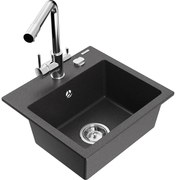 Mexen Milo zlewozmywak granitowy 1-komorowy z baterią kuchenną Duero, czarny nakrapiany - 6505-76-671600-00