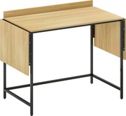 HOMCOM Składane biurko komputerowe z 2 rozsuwanymi płytami, dużo miejsca dla monitorów, metalowe nogi, solidna konstrukcja, Dąb+Czarny