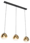Lampa wisząca w stylu art deco czarna ze złotym szkłem, owalna, 3-światłowa - Pallon ArtDeco Oswietlenie wewnetrzne