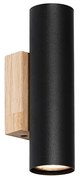 Nowoczesna lampa ścienna czarna z drewnem 2 światła - Jeana