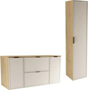 Zestaw do Łazienki 120cm Szafka z Blatem 2D2S Słupek Fronty Ramka Dąb Cremona / Kaszmir Roma