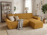 Rozkładana narożna sofa TAVERO 251x140 cm, musztardowa, uniwersalna