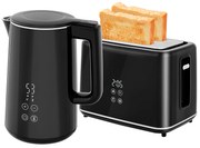 HOMCOM Zestaw kuchenny z czajnikiem i tosterem, 7 stopni zrumienienia, szybkie gotowanie, Stal nierdzewna, Plastik, Czarny