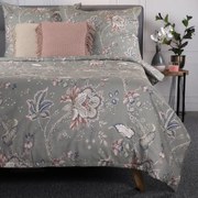 Komplet pościeli z mikrofibry CLARAS szara w liście i kwiaty 200x220 cm HOMLA
