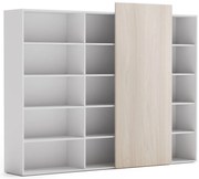 PLAN Regał biurowy wysoki długi BLOCK, 2390 x 400 x 1748, Biały / dąb naturalny