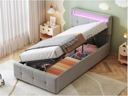 Łóżko tapicerowane 90x200cm z weluru - z LED i stelażem na listwy - Szare