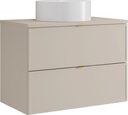 Wisząca szafka łazienkowa z okrągłą umywalką nablatową – Beżowa – 80 cm – ONDIL