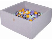 Kwadratowy Suchy Basen Z Piłeczkami 7cm Dla Dziecka, 110x110x40cm/400 Piłek, Bawełniany, Jasnoszary, Piłki: Wrzosowe, Żółte, Miętowe, Srebrne - Meowbaby®