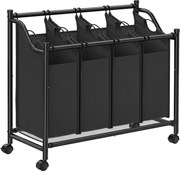 KOSZ NA PRANIE, BIELIZNĘ, POJEMNIK NA RĘCZNIKI, CZARNY, CZTEROKOMOROWY, 4 x 35L