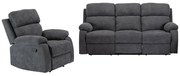 Kanapy 3+1-osobowa TOLZANO z tkaniny, z manualną funkcją relax – kolor antracytowy