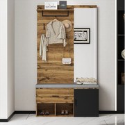 Drewniany wieszak na ubrania z lustrem i ławką na buty, 1 szuflada do przechowywania - do przedpokoju