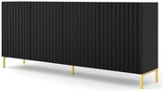 Lamelowa czarna komoda 200 cm na złotych nogach A5-S05