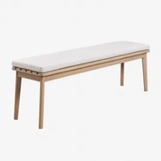 Ławka 160 Cm Z Drewna Akacjowego I Tkaniny Kaela Jasny Akacjowy Brąz & Tkaniny Gardenia Biel - Sklum