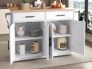 Wyspa kuchenna - 2 szuflady i 4 przegrody - nogi na kółkach lub drewniane - Biała