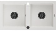 Mexen Mario zlewozmywak granitowy 2-komorowy 820 x 436 mm, biały, syfon czarny - 6504822000-20-B