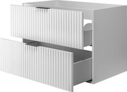 Zestaw łazienkowy: szafka z szufladami i szafka z drzwiami 57×46×120 cm, kolor: biały / blat Dąb Craft, uchwyt czarny