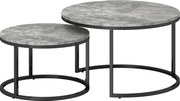 HOMCOM Zestaw Stolików Kawowych, 2 Okrągłe Stoliki w Stylu Industrialnym, Metalowa Rama, Wykończenie Marmurowe/Szary