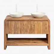 Zestaw Mebli Łazienkowych Z Drewna Vacry Akacja Brąz & 2 X Okrągły Biały Cement Ø40 Cm Zavion & - Sklum