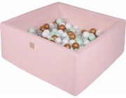 Kwadratowy Suchy Basen Z Piłeczkami 7cm Dla Dziecka, 110x110x40cm/400 Piłek, Bawełniany, Jasnoróżowy, Piłki: Białe, Złote, Transparentne, Miętowe - Meowbaby®