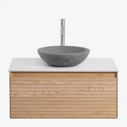 Zestaw Mebli Łazienkowych Z Drewna Jesionowego Tedrik Popielaty Brąz & Okrągły Szary - Sklum