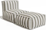 Zestaw mebli ogrodowych z tkaniny  z bukli  dla 2 osób: 1 fotel i Pufa  - Biało-beżowe pasy - NOUMARA od MYLIA