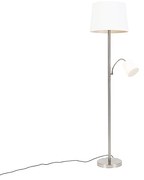 Klasyczna lampa stojąca stalowa z białym kloszem i lampką do czytania - Retro klasyczny/Antyczny Oswietlenie wewnetrzne