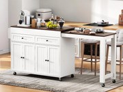 Wyspa kuchenna - z 4 drzwiami i 2 szufladami - rozsuwany blat - z kółkami - 180,5×45×92,2 cm - Biały + Brązowy