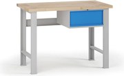 Stół warsztatowy G7, blat bukowy, 1200 x 685 x 840 mm, 1x kontener, 1x szuflada, niebieski
