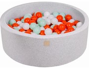 Okrągły Suchy Basen Z Piłeczkami 7cm Dla Dziecka, 90x30cm/200 Piłek, Bawełniany, Jasnoszary, Piłki: Pomarańczowe, Białe, Miętowe - Meowbaby®