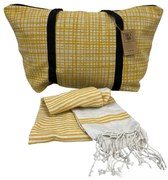 Stylowy komplet torba plażowa + ręcznik HAMAM 75x150 cm ochra żółta