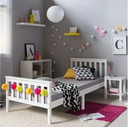 Łóżko pojedyncze 98x206x82 cm, biały, sosnowa rama drewniana, styl shaker, łóżko dzienne