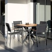 Zestaw Stołu Kwadratowego 90x90 Cm Z Drewna Eukaliptusowego Oraz 4 Sztaplowanych Krzeseł Ogrodowych Z Aluminium Archer Grafitowa Szarość - Sklum