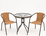 Zestaw ogrodowy, polirattan, 2 krzesła + stół szklany