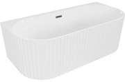 Mexen Sella wanna wolnostojąca przyścienna ryflowana 150 x 75 cm, biała połysk, przelew gun gray szczotkowany - 52711507500-66