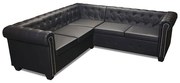 Czarny 5-osobowy narożnik w stylu chesterfield W7-R28